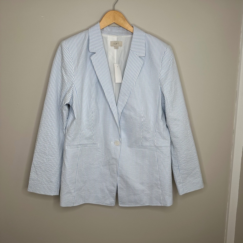 LOFT Light Blue and White Seersucker Blazer